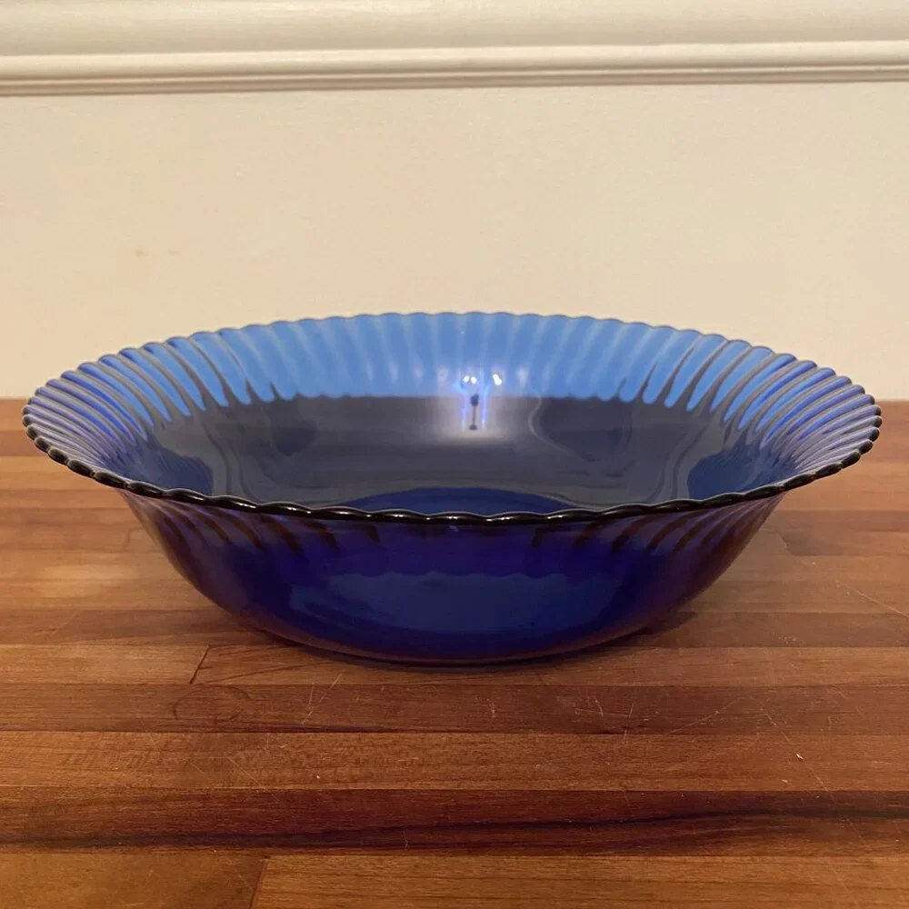 Vintage Blue Glass Serving Bowl